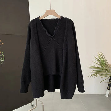 Two Pieces Sets Fashion V-Neck Pullovers Vest Cardigan Long Sleeve Sweater Women's Casual Solid Elegant Clothing New